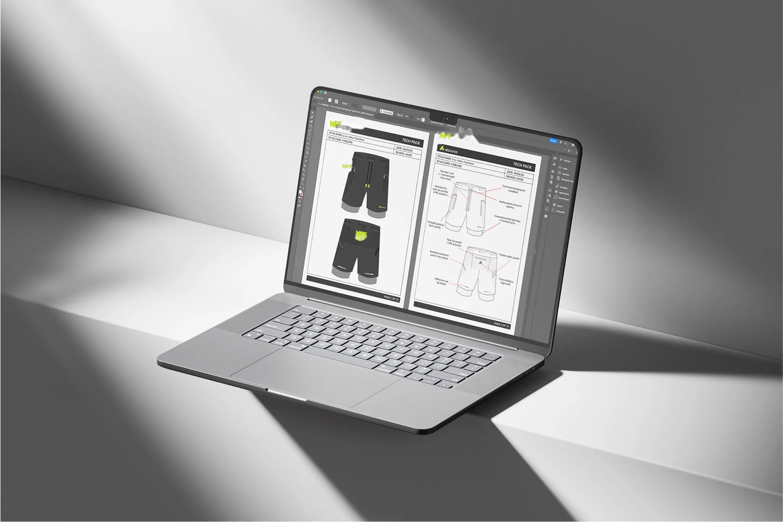 Tech pack design on a laptop for New Power Fashions